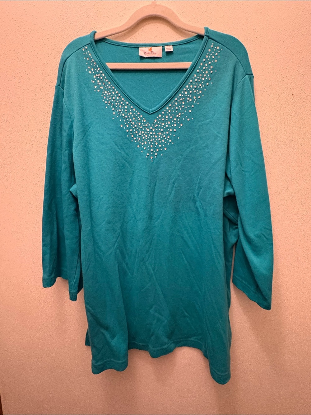 Embellished V-Neck Tunic in Teal